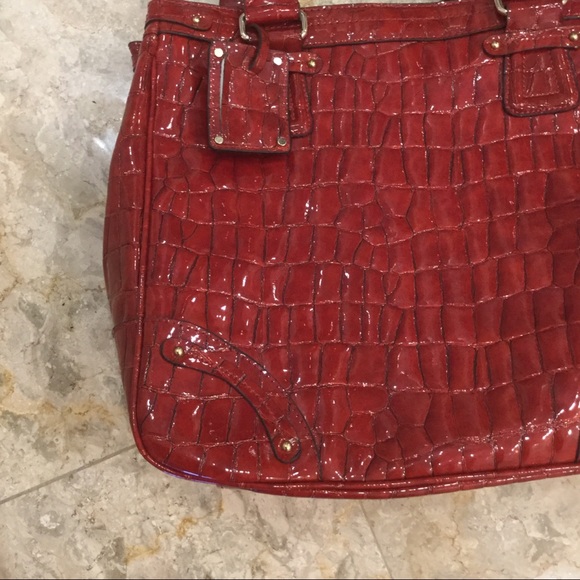 Liz Claiborne Tote Bag Red Moc Croc Tall with Shoulder Work Computer Bag Vegan - Picture 4 of 8
